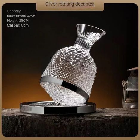 (Ensemble de 2 pièces) Carafe à vin haut de gamme en cristal, tambour rotatif à 360°, 1500 ml, distributeur de vin, gonfleur, miroir, bouilloire décorative (1/5)