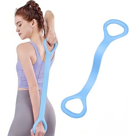 Banda elástica de resistencia para fitness, de silicona, unisex, 39 cm - Ideal para estiramientos, yoga, pilates y fitness - Azul (1/5)
