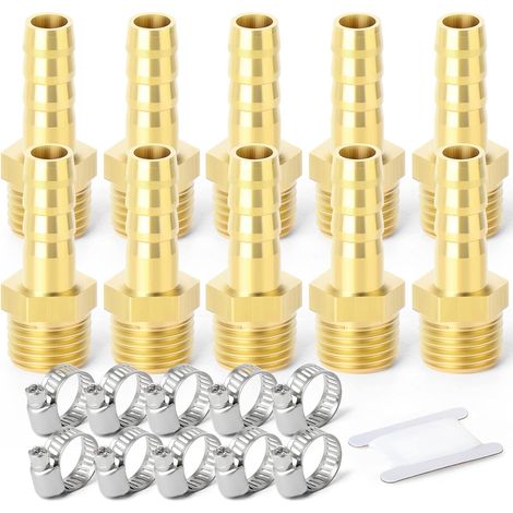 2 pièces raccords embout cannelé acier inox 304, 10 mm vers filetage mâle BSP 3/4", raccord compression eau, carburant, air - 1/4" M X 6MM (10 PCS) (1/5)