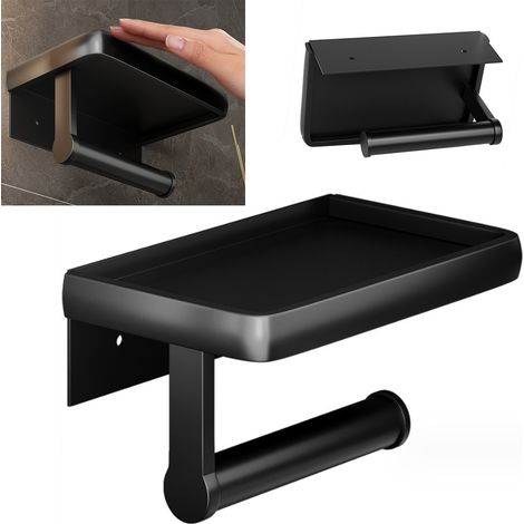 Selbstklebender Toilettenpapierhalter aus Metall, platzsparend, vielseitig, zur Wandmontage, mit Ablage für Mobiltelefone (1/5)
