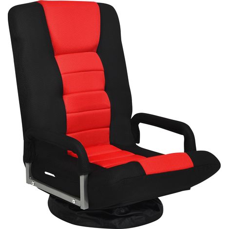 Fauteuil pliable de sol dossier réglable 6 positions pivotant 360° fer rouge CW72729 (1/2)