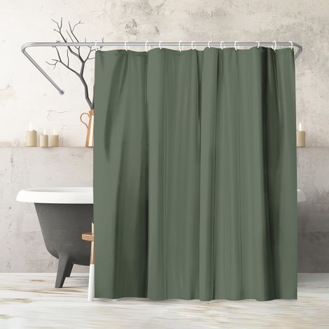Rideau de Douche 180x200 cm Uni Vert - 100% Polyester - Rideau Salle de Bain Résistant à l'eau avec Œillets en Métal et 12 Crochets Plastiques Durables (1/5)