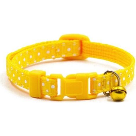 Polka Dots Print Petit chat et collier de chiot de chien avec Jingle Bell 1.0cm Largeur (Jaune)