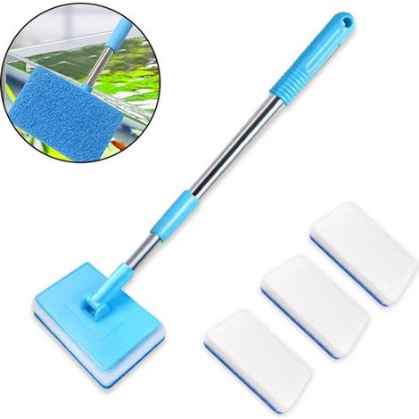 Cepillo de limpieza para acuario de 4 piezas, Set de limpieza para acuario, Ajustable, Apto para acuarios de cristal de 60 a 120 cm, Azul (1/5)