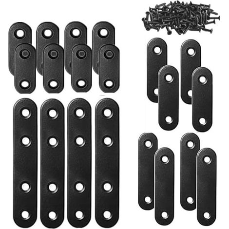 Packung mit 20 flachen, geraden Metall-Reparaturwinkeln und 48 Schrauben (schwarz, 20-teiliges Set) (1/5)