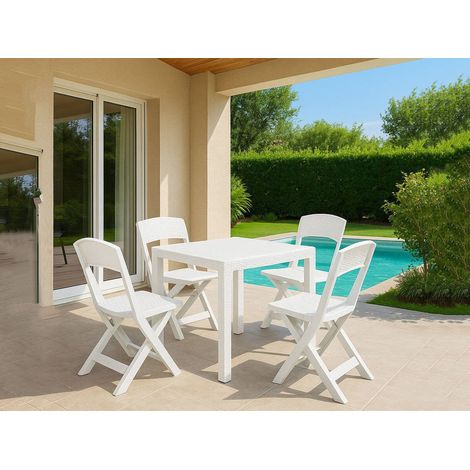 Salon de jardin Sanzeno, Ensemble Outdoor 4 places, table Made in Italy, blanc (1/3)