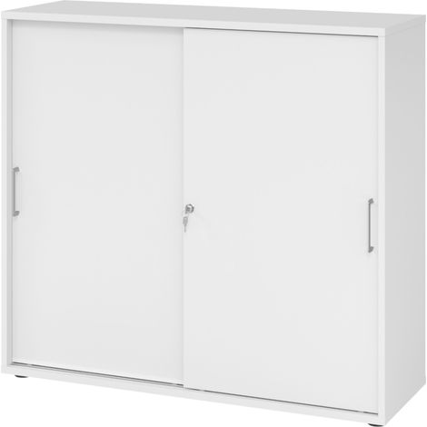 bümö Schiebetürenschrank office - 3 Ordnerhöhen Weiß (1/5)