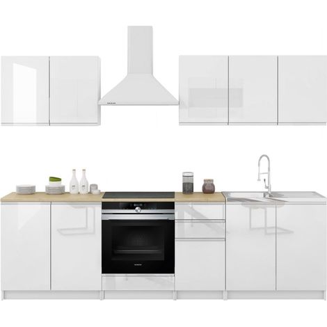 Dusine – Cuisine complète 7 éléments laqués blancs – Sans poignées – Longueur 2m60 – Pour four encastrable – Fabrication européenne (1/2)