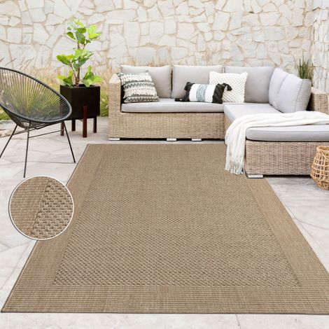 Paco Home In- & Outdoor Teppich, Terrasse u. Balkon, Wetterfest Einfarbig m. Struktur 80x150 cm, Beige