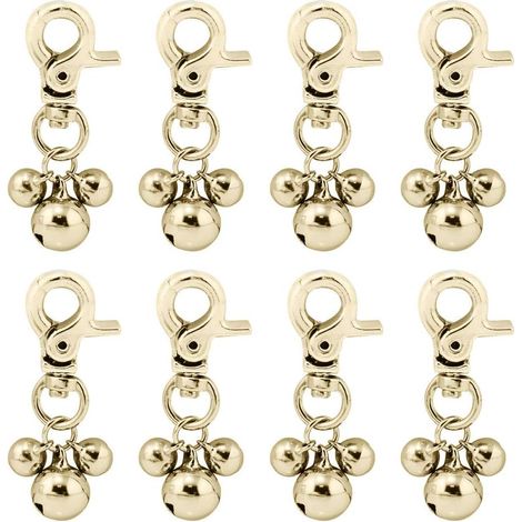 Lot de 8 clochettes sonores pour colliers de chat et de chien, clochettes triples pour chien, clochettes de dressage en métal (dorées)