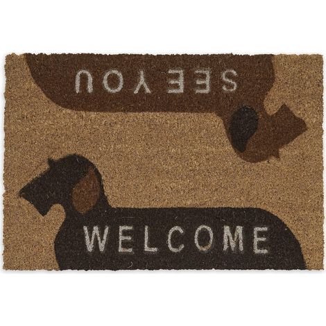 Paillasson Coco, Tapis antidérapant, Welcome, See You, Motif de Chien, 60x40 cm, intérieur, extérieur, Nature (1/5)