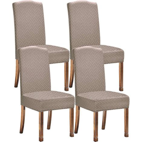 Esszimmer Stuhlhussen 4er Set, Stretch Jacquard wasserabweisend, Kamel (1/5)