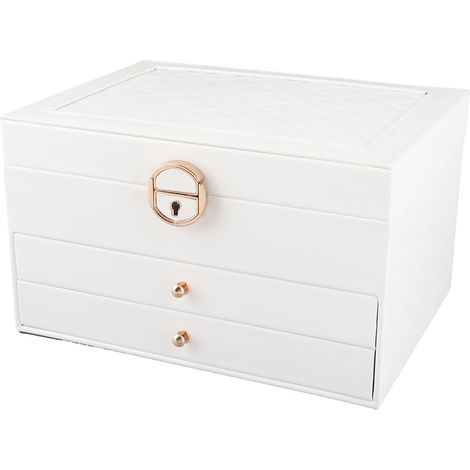 Boîte à bijoux élégante et légère en cuir PU de luxe à 2 compartiments pour bagues, boucles d'oreilles, montres, bracelets et colliers (1/5)