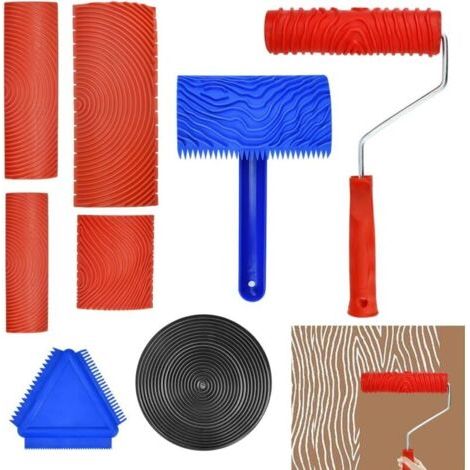 Ede 8 Pcs Outil de Grain de Bois en Caoutchoucpeigne en Caoutchouc Décor Faux Bois Grain à Effet Bois Rouleau Peinture Effet Bois Rouleau Imitation Bois Rouleau Effet Bois Peigne Faux Bois (1/4)