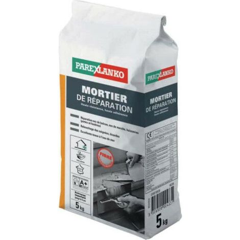 Parexlanko – Mortier fibré de réparation 5kg – 2817 – Pour béton armé et parpaing – Rattrapage important en chantiers humides (1/5)