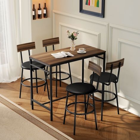 Set tavolo e sedie da bar 5 pezzi, stile industriale, legno e acciaio, marrone HAVRYA (1/5)