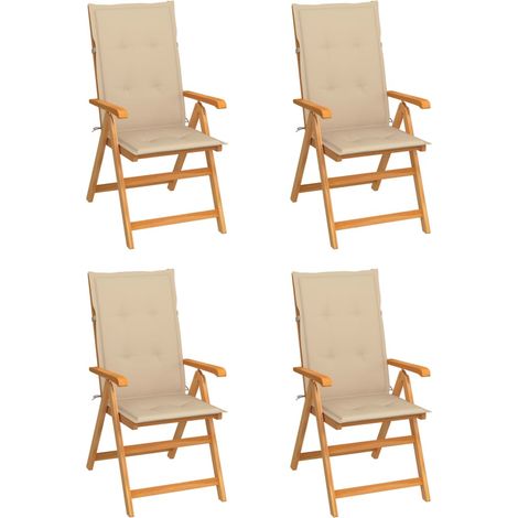 Chaises/Fauteuils de jardin 4 pcs avec coussins beige Bois de teck massif -TF60422 (1/5)