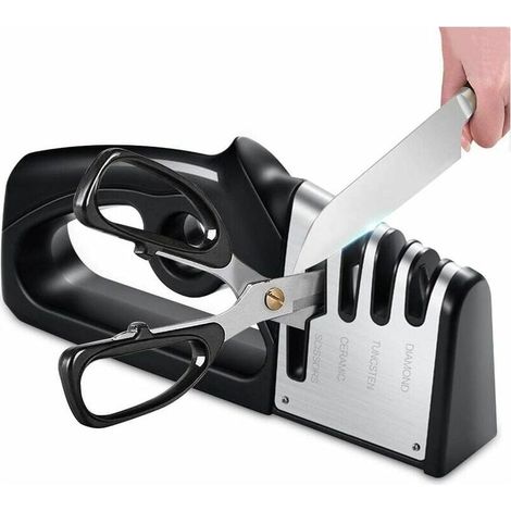 4 en 1 Aiguiseur de Cuisine Affuteur Couteau et Ciseaux,Aiguiseur Couteaux Professionnel, Knife Sharpener avec Gomme antidérapante pour Couteaux en INOX et Céramique (1/5)