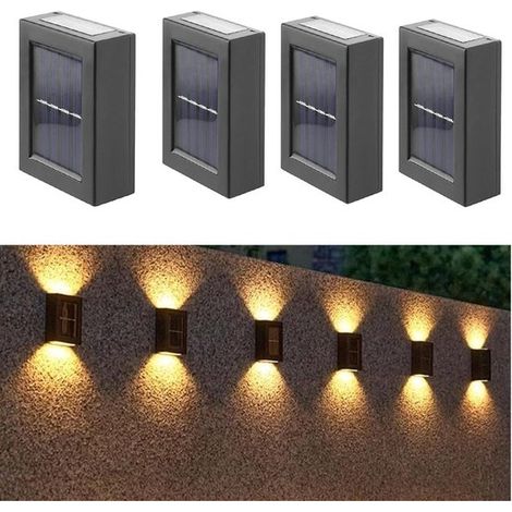 4-teiliges Set Solar-Gartenbeleuchtung Solarbetriebene Gartenbeleuchtung Solar-Wandleuchte für den Außenbereich Beleuchtung von oben und unten 10 weiß (1/5)