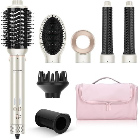 Multi-styler 7 en 1, Fer à friser, Diffuseur Sèche-cheveux 110,000 tr/min, brosse volume, embout de finition lissante, brosse coiffante et lissante, Champagne Argent (1/5)