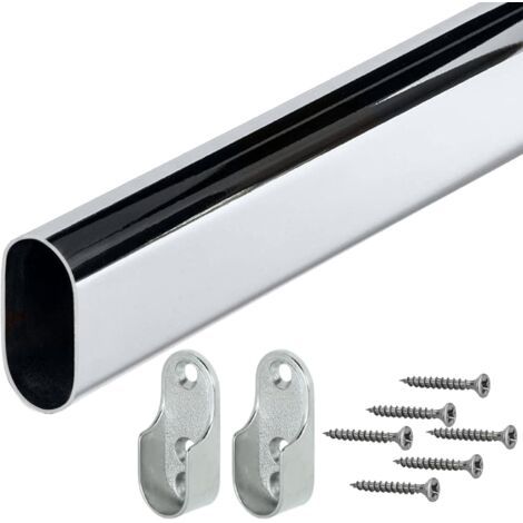 QORVA-Rail de suspension pour meubles, ovale, longueur de fixation de la barre de suspension : 500 mm, 30 x 15 mm, 1 jeu de 2 supports de tube pour paroi latérale de meuble pour l'installation, acier 