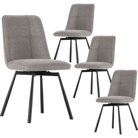 Lot de 4 chaises pivotantes tissu maillé gris surpiqûres décalées et pieds en métal noir - MICHAL (1/5)