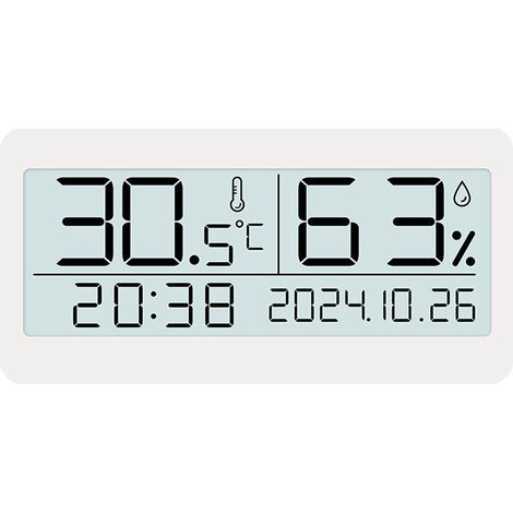 Elektronischer Tischwecker, einfacher Wecker mit Temperatur- und Feuchtigkeitsanzeige, dekoratives Accessoire, kleiner, geräuschloser Wecker – weiß