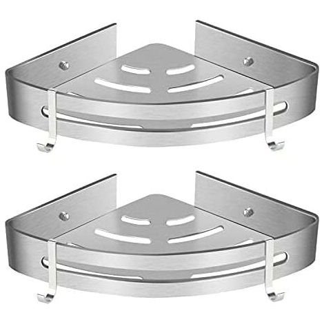 Eckduschhalterung ohne Bohren und selbstklebende Küchenduschhalterung, Aluminium, matte Oberfläche, 1-teilig, silber