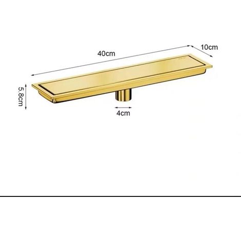 Siphon de sol linéaire dissimulé ALOEZ, finition or, 10x40 cm, acier inoxydable 304, siphon de sol de salle de bain avec système de désodorisation, siphon de sol d'hôtel de luxe. (1/4)