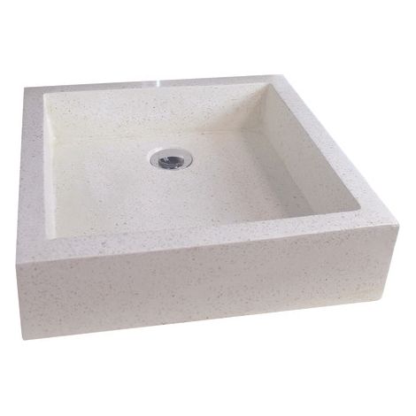 ONDEE ZEN - Vasque carrée à poser TIMBRE - Crème - 40cm - Terrazzo - Sans trop plein