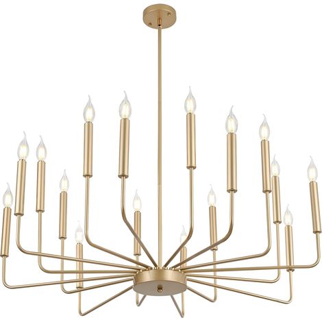 1 Lustre Métal 16 Lumières Design Industriel Doré Suspension Réglable Pour Salon Salle À Manger (1/5)