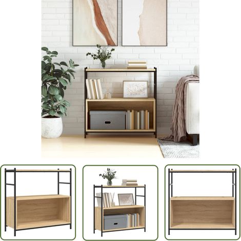 The Living Store Bücherregal Sonoma-Eiche 80x30x78,5 cm Holzwerkstoff und Eisen - BucheRegal - Bücherregal - Industrielles Regal - Landhaus Stil - Eichefarben (1/5)