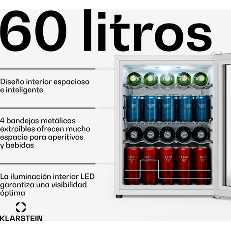 Klarstein Beersafe nevera para bebidas con puerta de cristal  64 x 48 cm  60 litros  85 W  Plata/Blanco