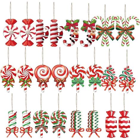 24-teiliger Weihnachtsbaumschmuck aus Holz in Form von Süßigkeiten (1/5)