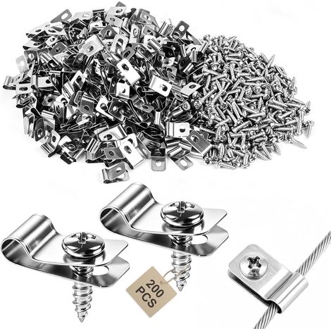 200 Pièces Fixation Grillage Rigide R-Clip avec Vis sur Poteau pour Clôture Agricole - Attache Agrafe Pince Cavalier Clips Serrage Montage Mur, Inox 304 (1/5)