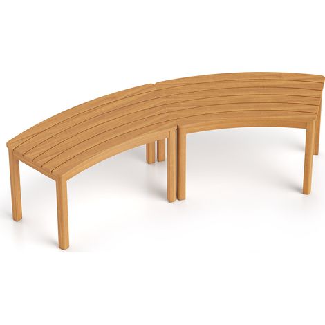 Lot de 2 Bancs d'Extérieur Incurvés en Bois d'Acacia, Banc de Jardin sans Dossier pour Foyer avec Capacité de Charge de 360 kg (1/5)