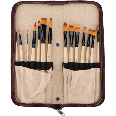 Ensemble de pinceaux multimodaux en nylon avec pochette de rangement jaune pour peinture à l'huile et aquarelle (1/4)
