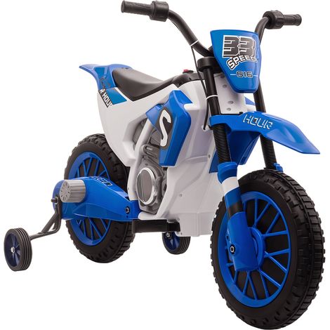 12V Kids Electric Motorcycle Ride-On, with Training Wheels, for Ages 3-6 Years - Blue