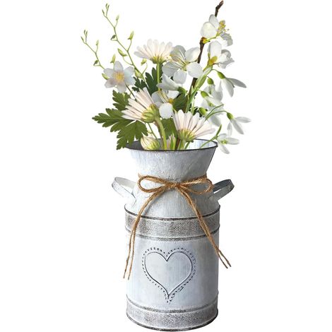Vase Vintage à Fleurs en Métal,Coeur Pot à Lait Shabby Chic Vase Galvanisé Rustique pour Décoration de Maison/Mariage et Plantes (1/5)