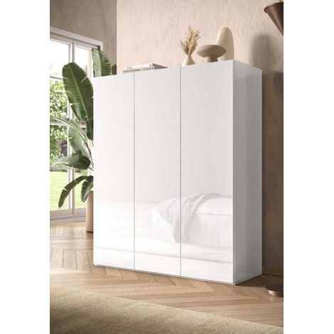 Meuble à chaussures moderne 95 cm blanc laqué brillant Loucia (1/4)