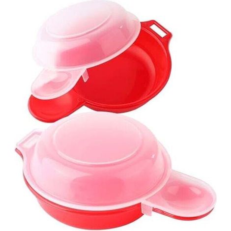 Set mit 2 Mikrowellen-Eierkochern – 1 Minute – Küchenhelfer für Hamburger-Omeletts (rot und transparent)