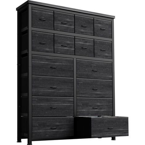 Commode à 16 Tiroirs avec Structure Acier Renforcée – Rangement Tissu Élégant pour Chambre, Salon – Noir