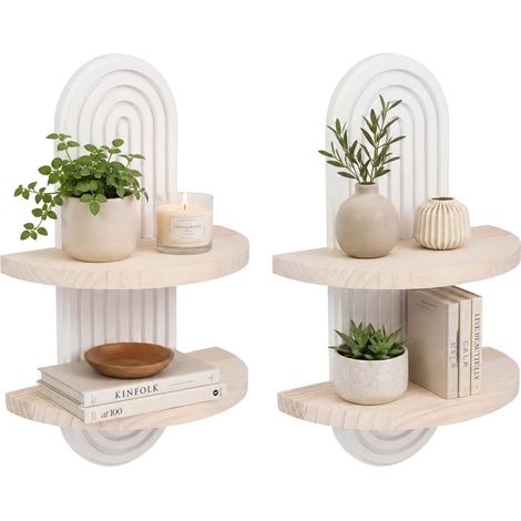 Boho Wall Shelf Set, 2pc - Natural Pine, White/Brown (1/5)