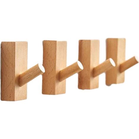 Lot de 4 crochets muraux carrés en bois auto-adhésifs, fixation sans perçage (1/5)