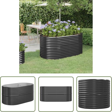 The Living Store Lit surélevé de jardin Acier enduit de poudre Anthracite - Jardiniere Surélevée - Bac À Fleurs - Pot De Fleurs Extérieur - Plante Extérieure - Décoration Jardin (1/5)