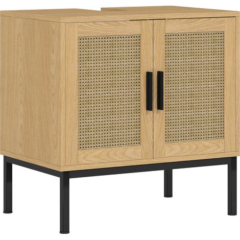 Mueble bajo lavabo con puertas efecto ratán y patas metálicas 60x39x60 cm roble HOMVRA (1/5)