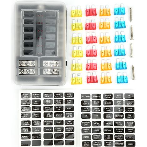 Boîte à fusibles 12 voies 12-32V pour voiture bateau, porte-fusible étanche bloc à plots M5 avec indicateur LED (1/5)