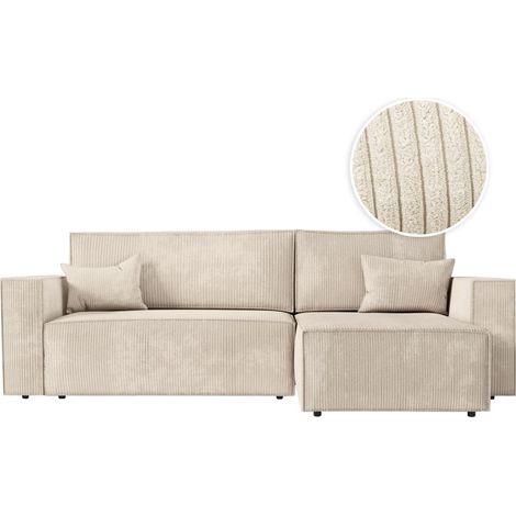 Loungitude – Canapé d'angle convertible réversible avec coffre en velours côtelé – 3 places – Dimensions 269 x 159 x 89 cm – Beige (1/6)