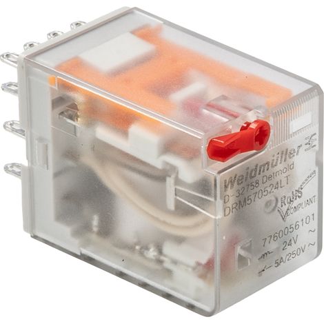 Relais de puissance Weidmuller DRM, 4 RT, bobine 24V c.a. Montage panneau ( Prix pour 1 )