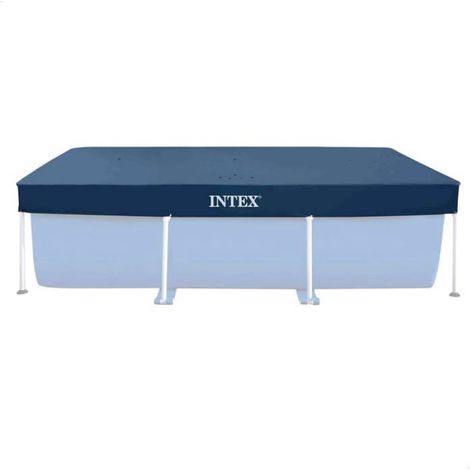 1 Bâche protection piscine rectangulaire 3x2m, rabat 20cm, avec tamis écoulement et corde fixation, pour bassin tubulaire